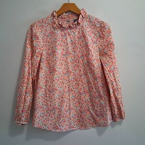 J. Crew Long Sleeve Ruffleneck Cotton Top Blouse in Liberty Phoebe Floral XS